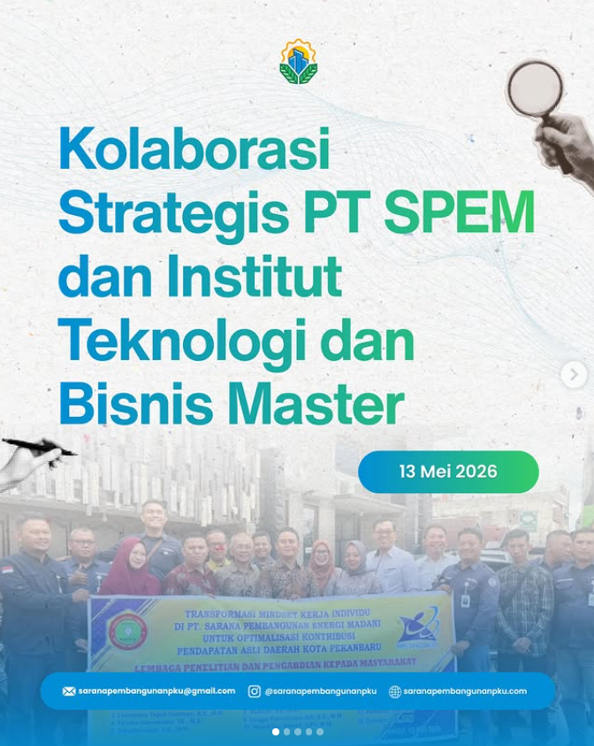Kolaborasi strategis antara PT Sarana Pembangunan Energi Madani (SPEM) bersama Institut Teknologi dan Bisnis Master menjadi langkah nyata dalam membangun pelayanan yang semakin dekat dengan kebutuhan masyarakat demi mendukung kesejahteraan warga Kota Pekanbaru. 